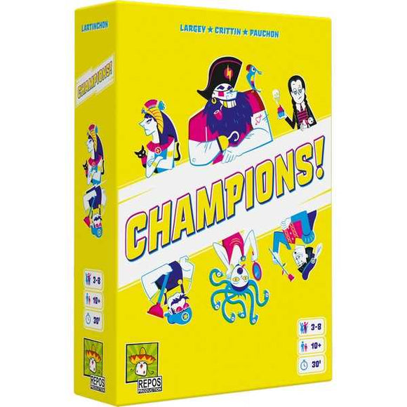 Repos Production Champions! angleška izdaja - Zabavna igra napovedovanja za srečanja polna smeha - Igra s kartami za 10+ let, 30-45 min, 3-8 igralcev