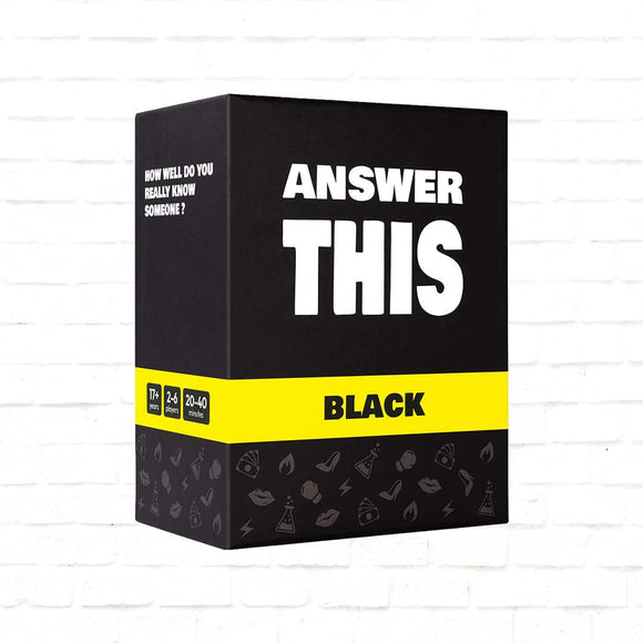 The World Game Answer This Black angleška izdaja - Razkrij šokantne skrivnosti s prijatelji - Družabna igra za odrasle 17+ let, 20-40 min, 2-6 igralcev