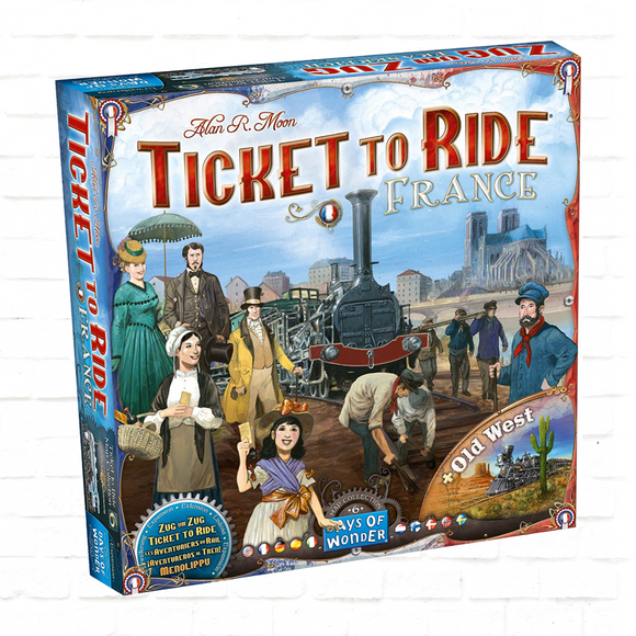 Days of Wonder družabna igra Ticket to Ride Map Collection #6 razširitev France and Old West naslovnica angleške izdaje namizne igre