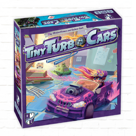 Horrible Guild družabna igra Tiny Turbo Cars naslovnica angleške izdaje zabavne namizne igre za vso družino