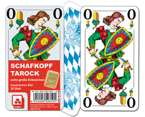 NSV Igralne karte Schafkopf nemška izdaja - Priljubljena bavarska družabna igra s kartami "jemanja štihov" - Podobna je igri Skat - 32 kart - za 7+ let, 30 min, za 4 igralce