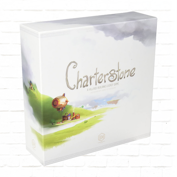 Stonemaier Games družabna igra Charterstone naslovnica angleške izdaje strateške namizne igre za 1 do 6 igralcev od 14. leta naprej